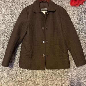 Talbots Women's Quilted Jacket Brown Mid-Length Button Casual Size M